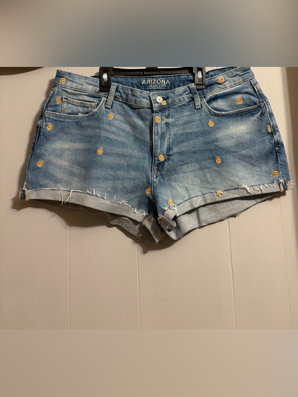 Arizona Jean Company Light Blue Denim Shorts with Yellow Smiley Studs